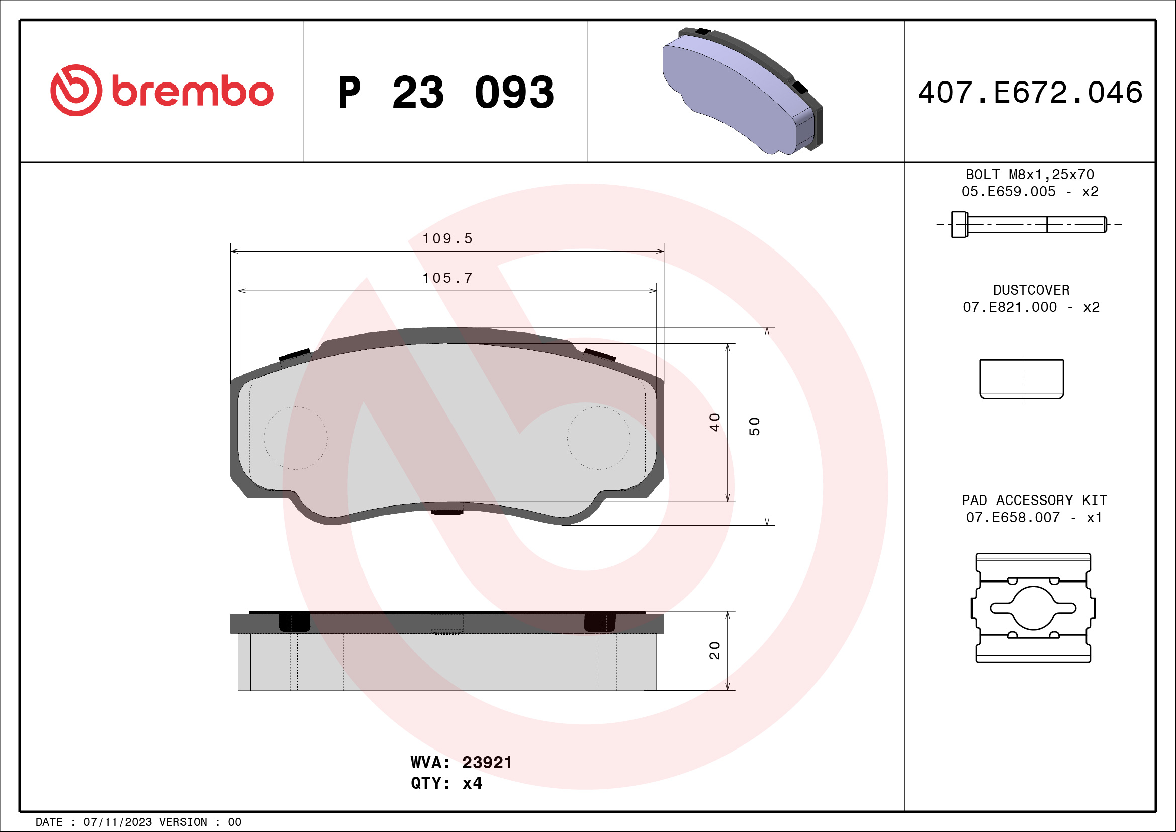 A.B.S. P 23 093 BREMBO Bremsbelagsatz, Scheibenbremse